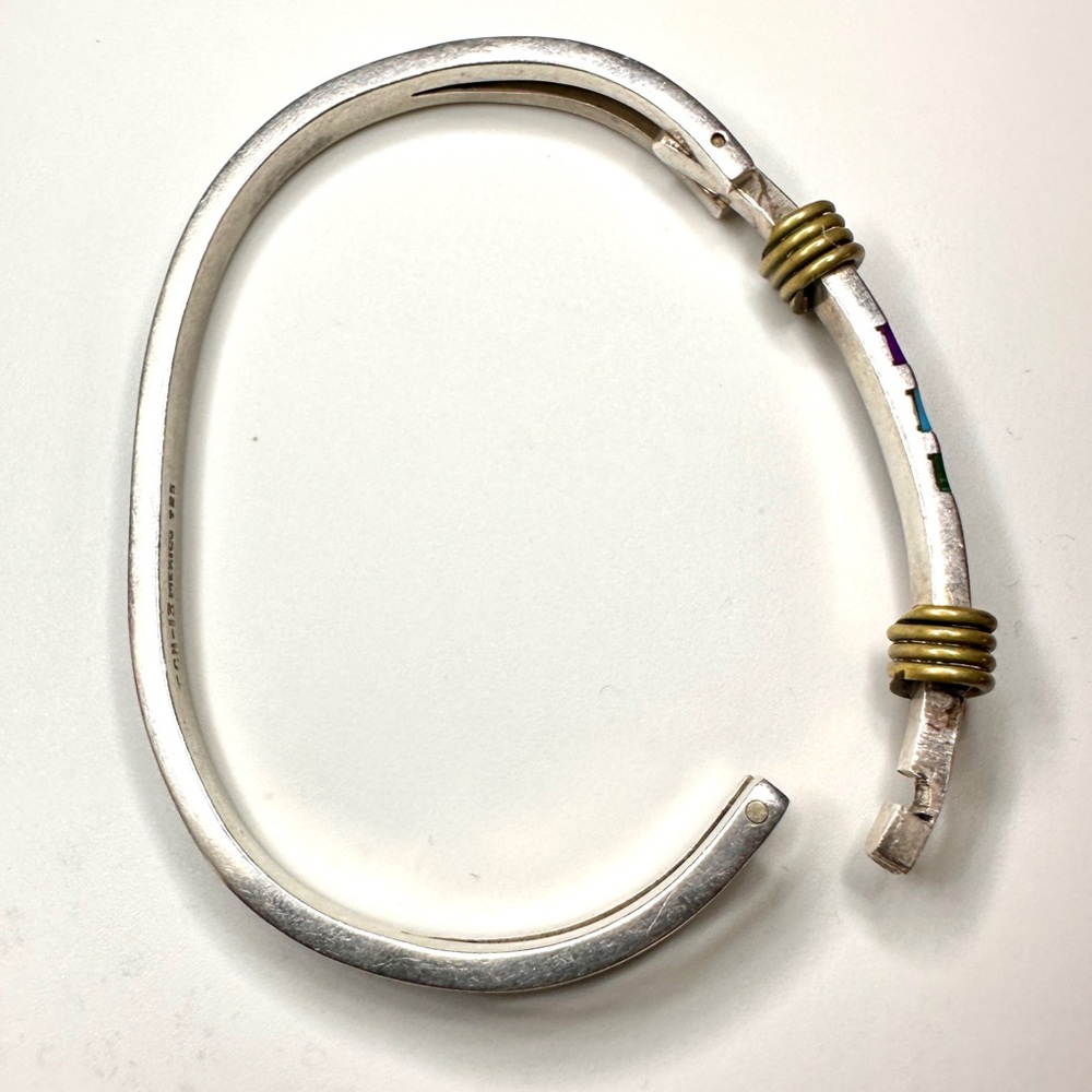 Taxco Sterling Silver and Brass Hinge Bangle Bracelet Vintage Mexico Approx 25g - Picture 2 of 6